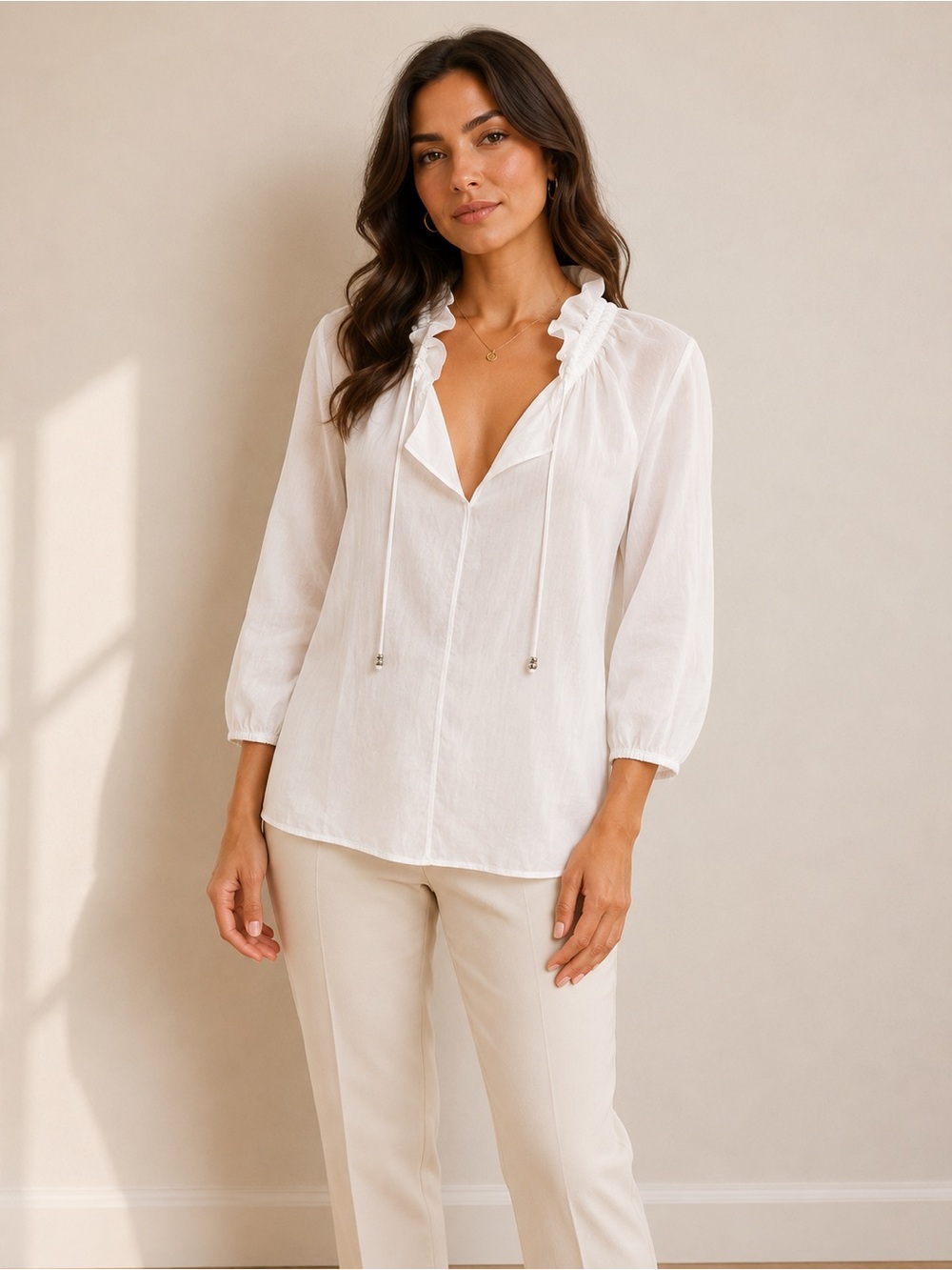 Tahari White Blouse with Black Logo Tag